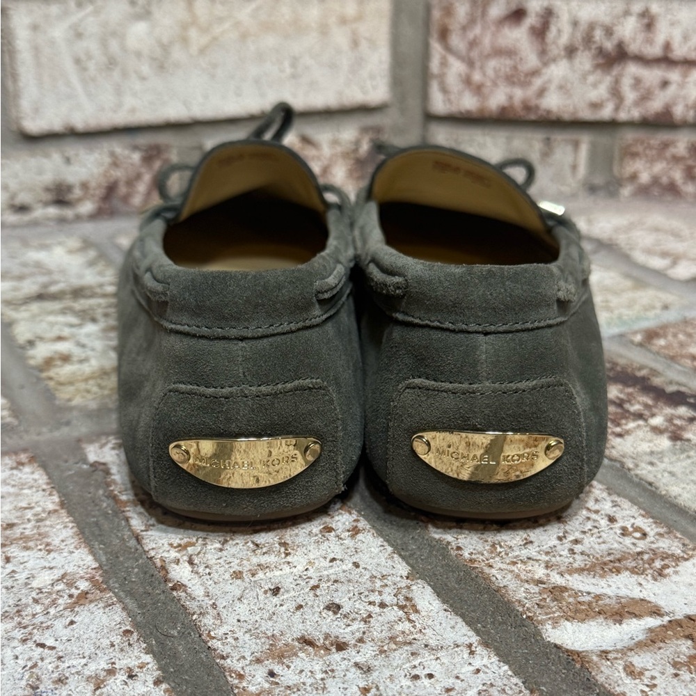 Michael Kors Sutton Olive Green Suede Moccasin Loafer with Bow Comfortable Flats - Picture 5 of 7